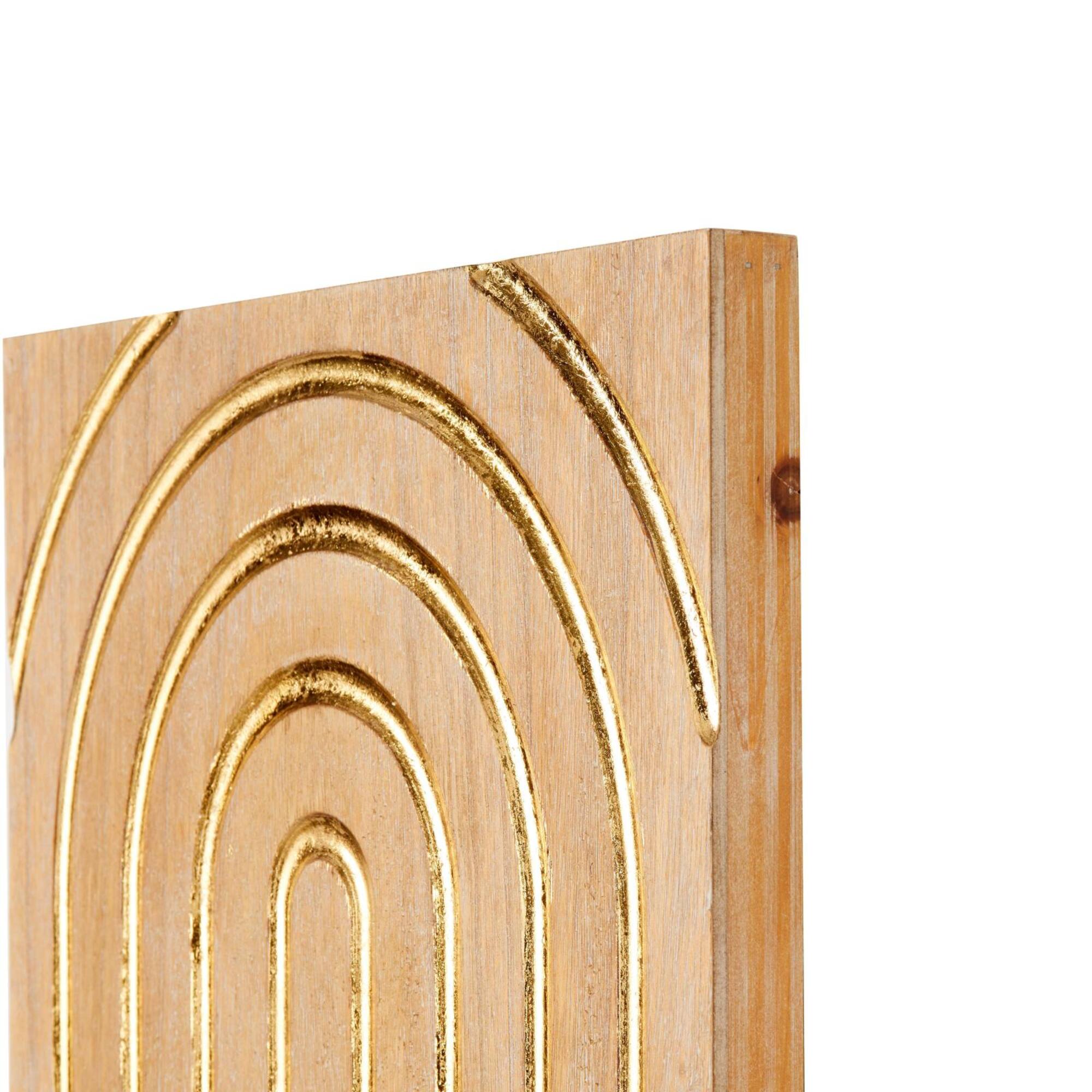 43" x 16" Light Brown Wood Geometric Panel Home Wall Décor with Overlapping Gold Arches